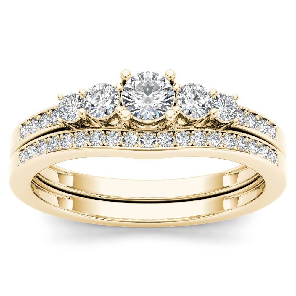 Amouria 14k Yellow Gold 1/2 Ct Round Cut Diamond Seven Stone Engagement Ring Set (HI, I2)