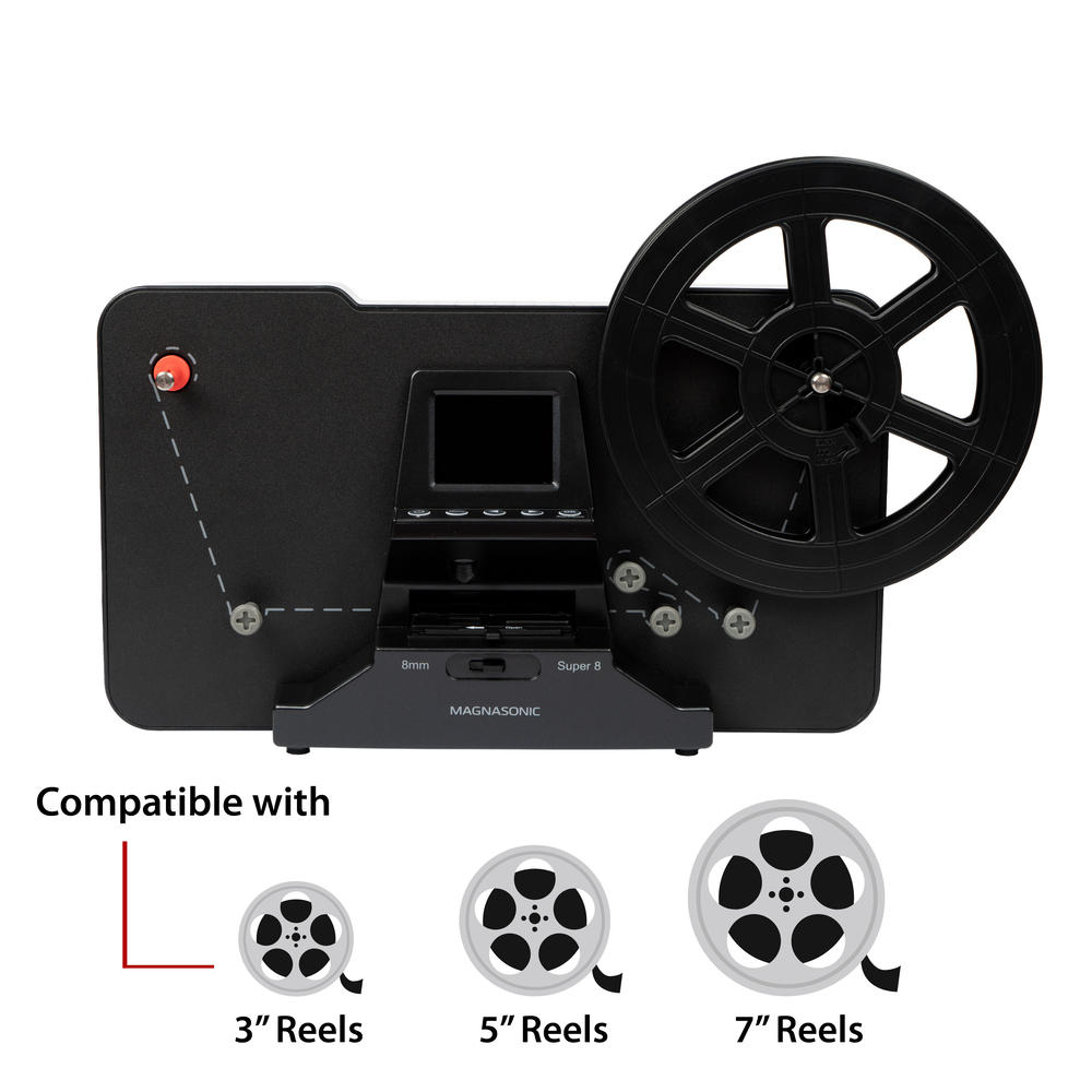 MAGNASONIC All-in-One Super 8/8mm Film Scanner, Converts 3", 5" & 7" Super 8/8mm Film Reels with Bonus 32GB SD Card