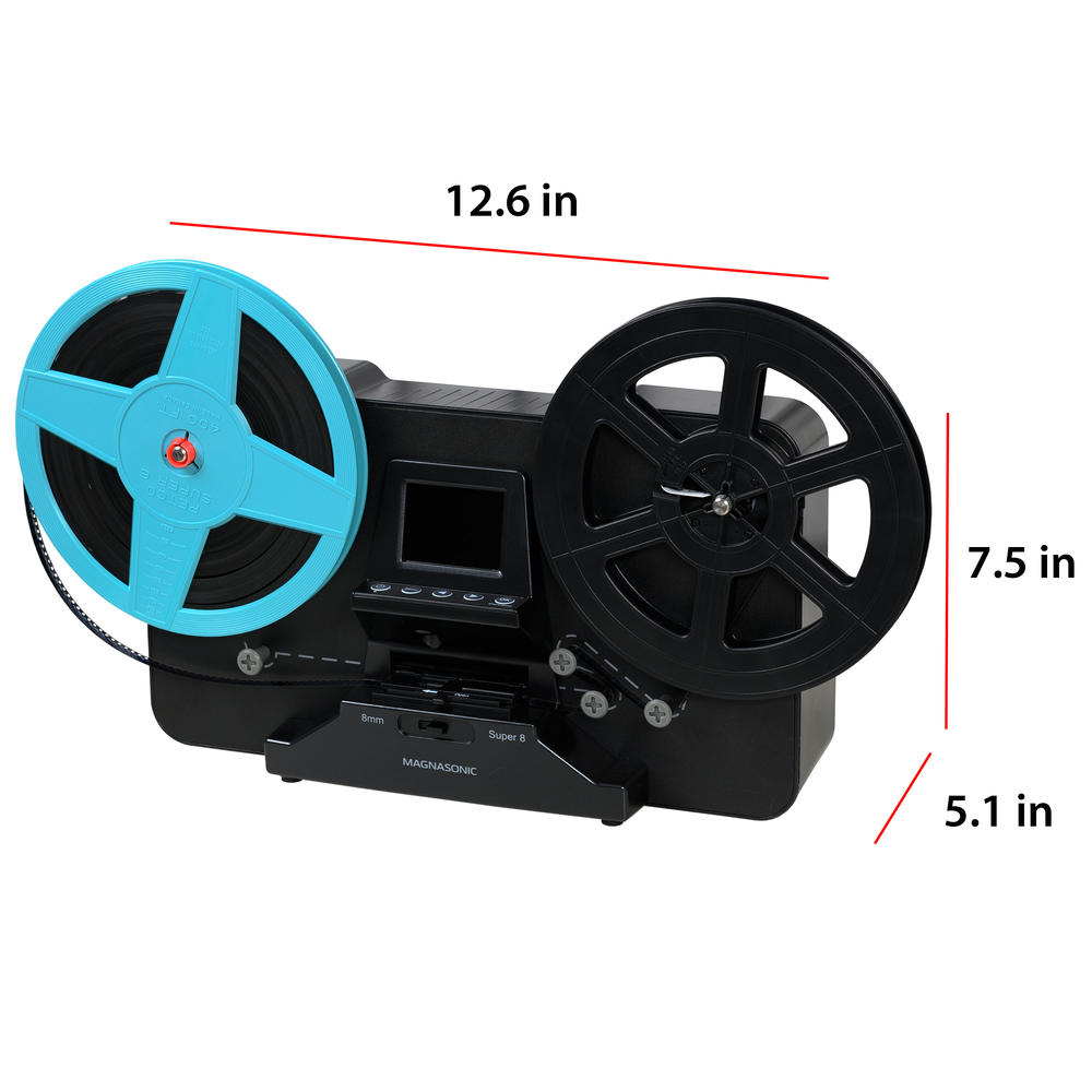 MAGNASONIC All-in-One Super 8/8mm Film Scanner, Converts 3", 5" & 7" Super 8/8mm Film Reels with Bonus 32GB SD Card