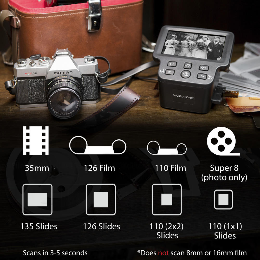Magnasonic 24MP Film Scanner with Large 5" Display & HDMI, Converts 35mm/126/110/Super 8 Film & 135/126/110 Slides