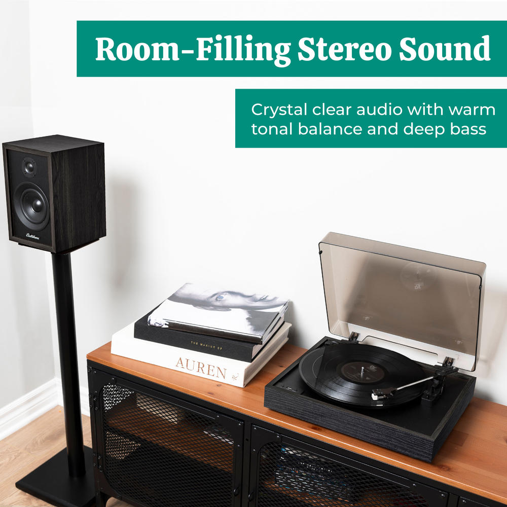 Electrohome Montrose Record Player Stereo System with 4" Bluetooth Powered Bookshelf Speakers, Vinyl-to-MP3 Recording