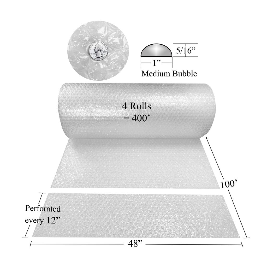 UOFFICE Bubble Cushioning Wrap Roll - 48&quot; Wide x 400' ft - Medium 5/16&quot; Bubbles