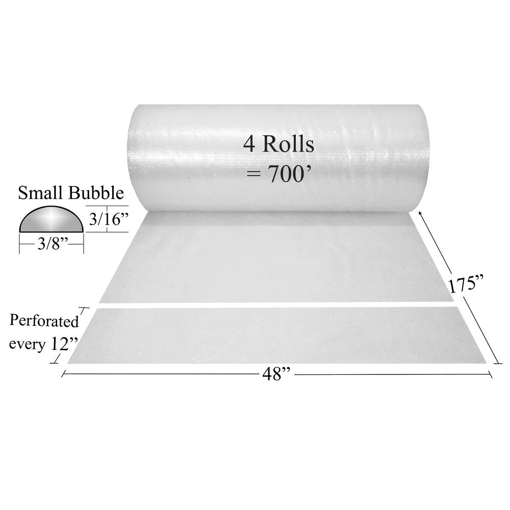 UOFFICE Bubble Rolls 700' x 48&quot; Wide - Small Bubbles 3/16&quot; Wrap Perforated