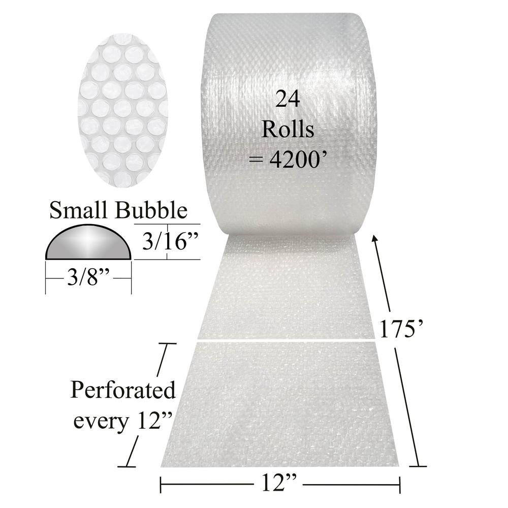 UOFFICE 12 Bubble Rolls 350' x 12&quot; wide - Small Bubble 3/16&quot; Wrap - 4200' in Total
