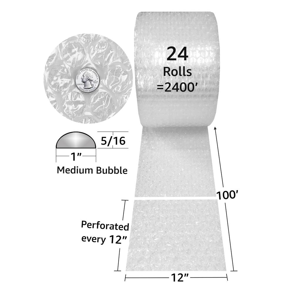 UOFFICE Bulk Bubble Roll 2400 Ft x 12&quot; wide - Medium Bubbles 5/16&quot; Wrap for Packaging