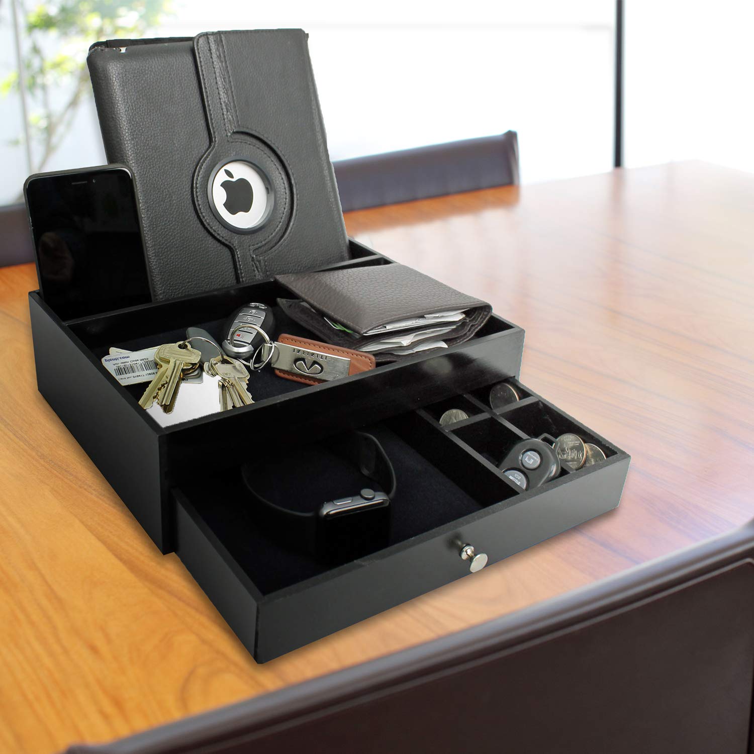 Ideas In Life Valet Drawer Charging Station Black Nightstand