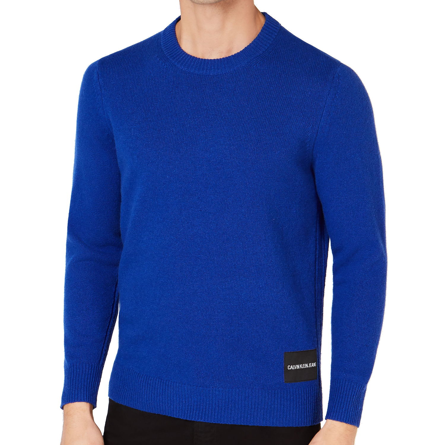 Calvin Klein Mens Mazarine Blue Merino Wool Crew Neck Sweater $90