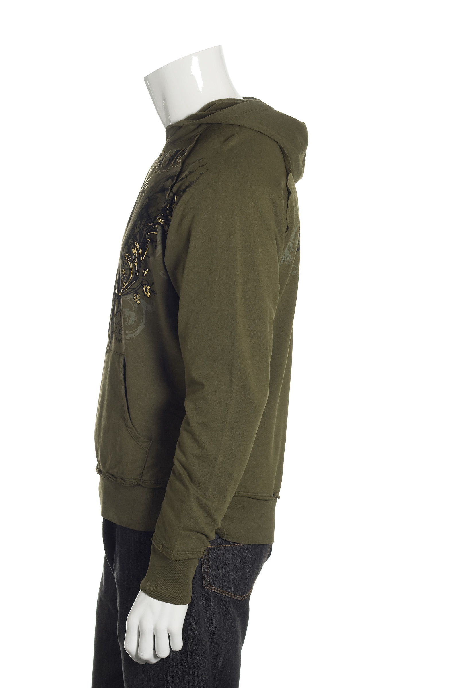 Archaic Mens Army Green Cotton Graphic Pullover Hoodie $100