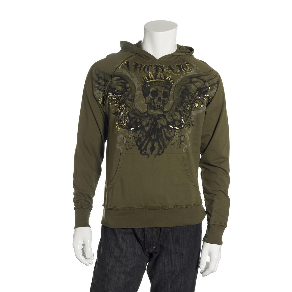 Archaic Mens Army Green Cotton Graphic Pullover Hoodie $100