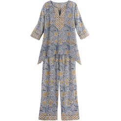 Floriana Women's Floral Print Pajamas 3/4 Sleeve Tunic Top Capri Pants
