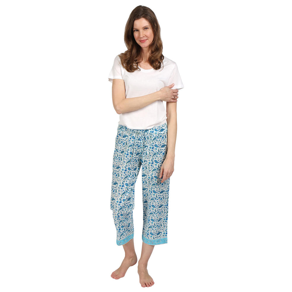 FLORIANA Womens Floral Capri Pants-Cropped Womens Pajama Bottoms, Flowy Pants
