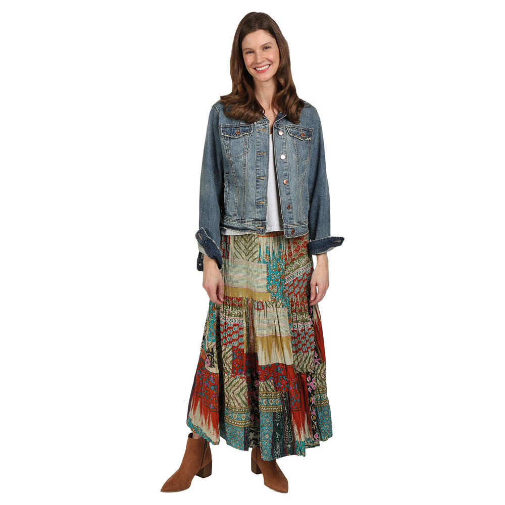 CATALOG CLASSICS Womens Reversible Boho Maxi Skirt - Patchwork Floral Long Skirt -36"L