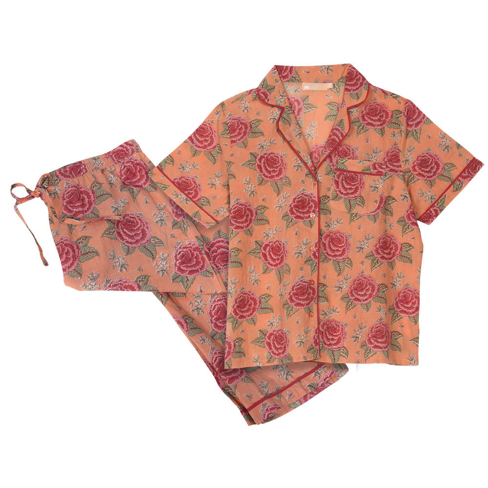 La Cera Women's Floral Capri Pajamas - Button Front PJs for Women Set by La Cera