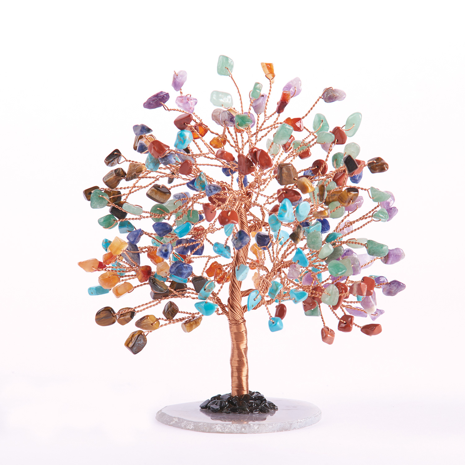 ART & ARTIFACT Copper Gemstone Tree - Wire Sculpture with Genuine Gem Stones