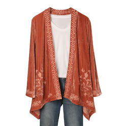 FLORIANA Womens Floral Embroidered Velvet Kimono - Boho Open Front Cardigan by FLORIANA