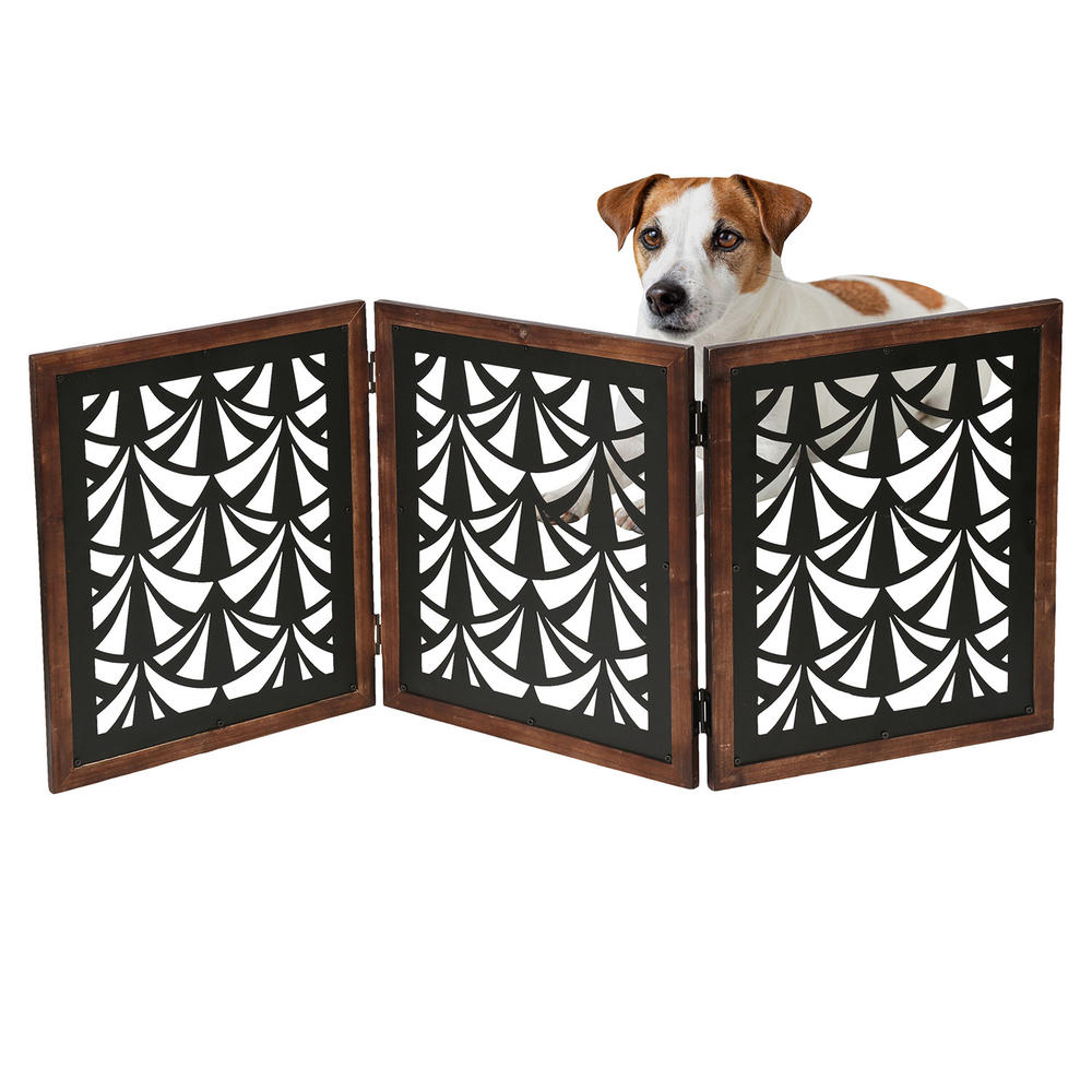 HOME DISTRICT Free Standing Pet Gate - Wood with Metal Fans 3-Panel Dog Fence
