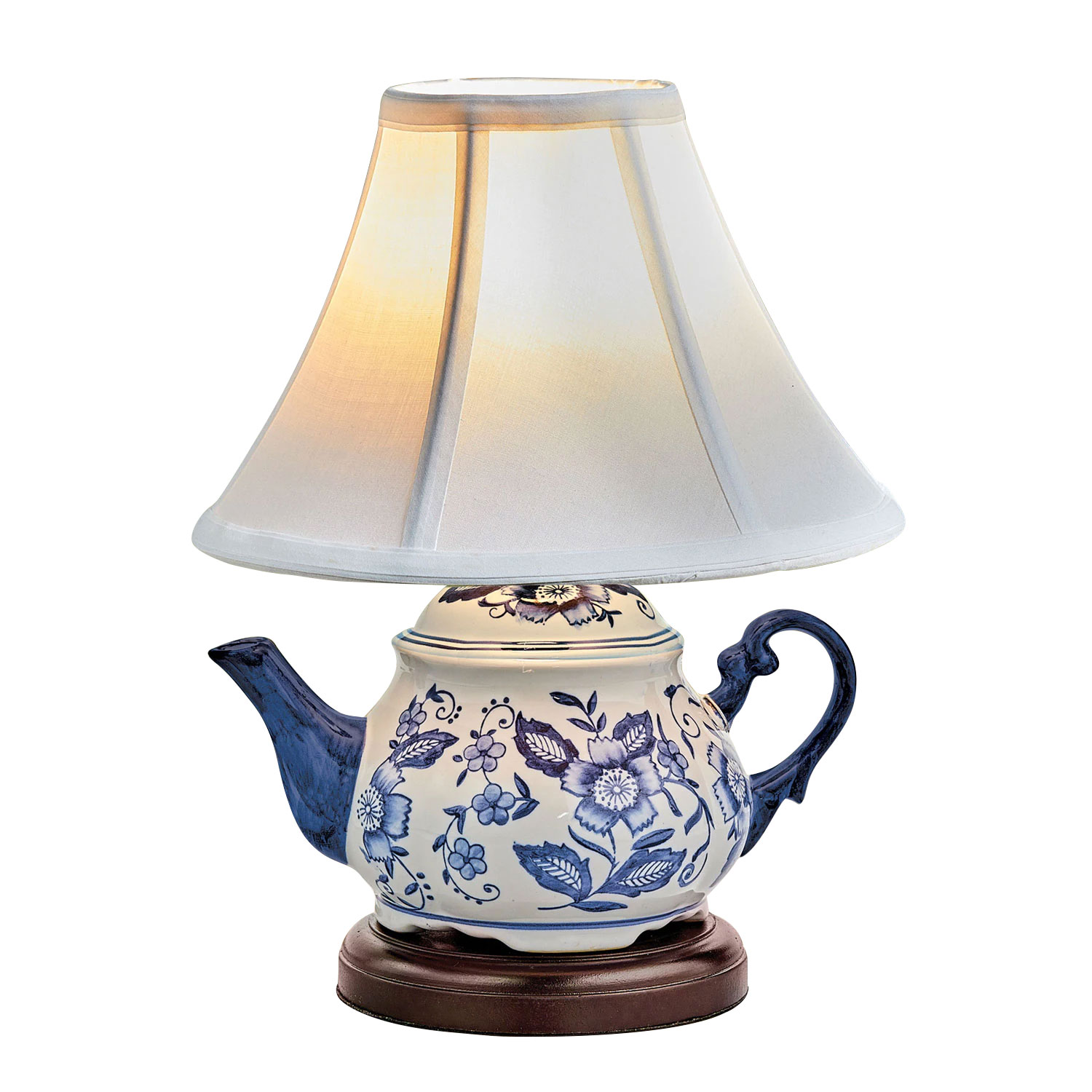 ART & ARTIFACT Ceramic Teapot Lamp - Delft Blue Tea Kettle Light with Shade