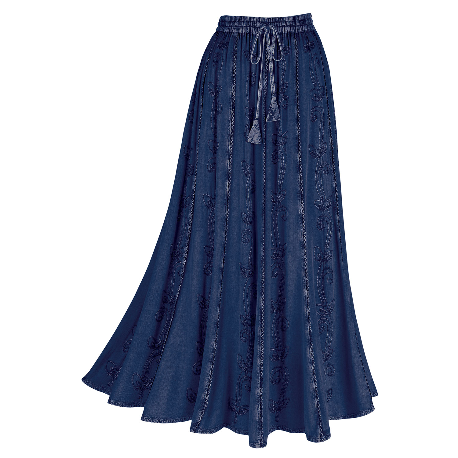 CATALOG CLASSICS Women's Floral Embroidered Maxi Skirt -Ankle Length Long Peasant Skirt
