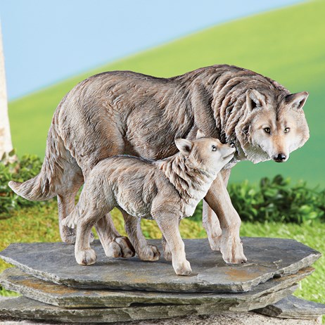 Bigbolo Roh 47747 Grey Majestic Mom And Cub Walking Wolves Garden