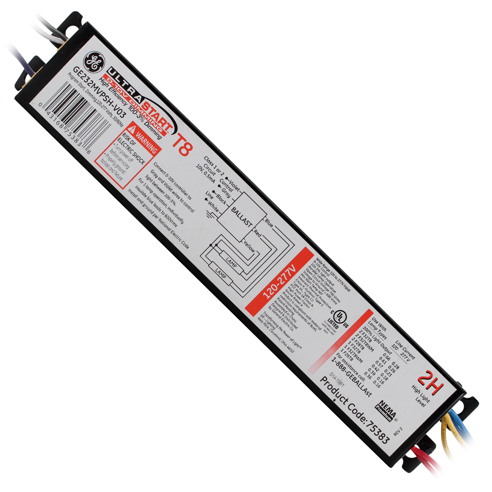 GE GE232-MVPSH-V03 FLUORESCENT DIMMING BALLAST, 2-LAMP, 32W ...