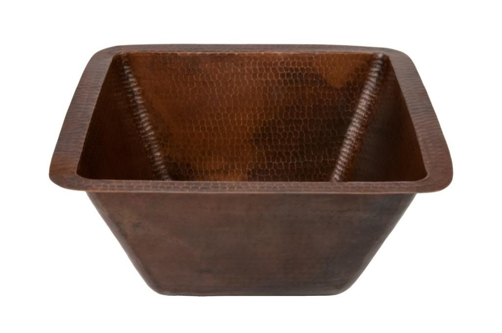 Premier Copper Products BS15DB3 15" Square Hammered Copper Prep Sink