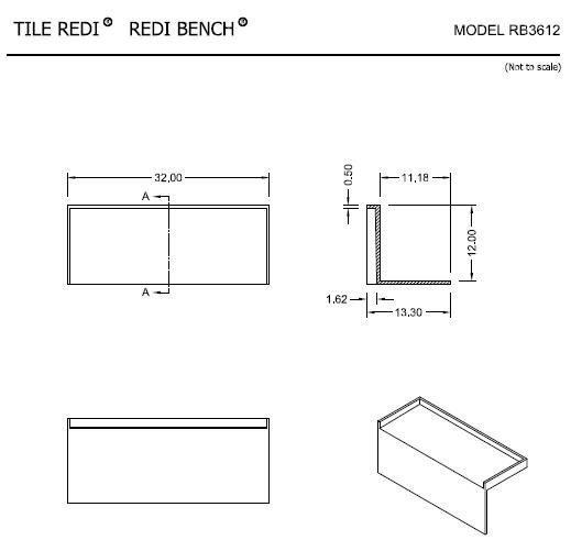 Tile Redi RB3612-KIT Shower Bench 32" L x 12" D x 12" H For 36" D Tile Redi Pan