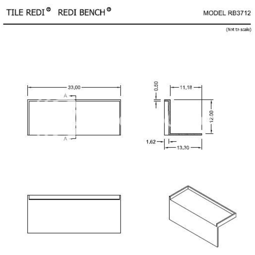 Tile Redi RB3712-KIT Shower Bench 33" L x 12" D x 12" H For 37" D Tile Redi Pan