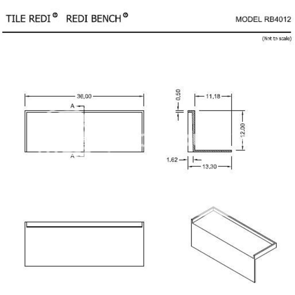 Tile Redi RB4012-KIT Shower Bench 36" L x 12" D x 12" H For 40" D Tile Redi Pan
