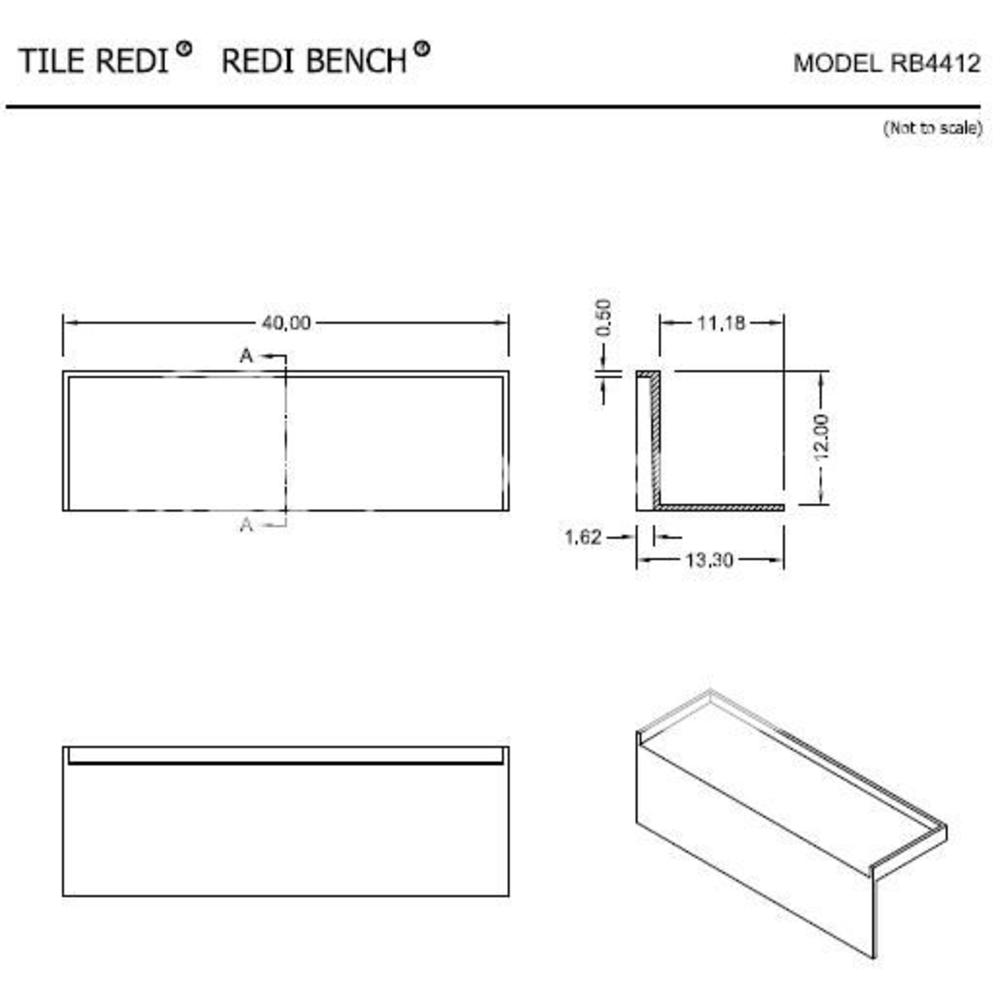 Tile Redi RB4412-KIT Shower Bench 40" L x 12" D x 12" H For 44" D Tile Redi Pan