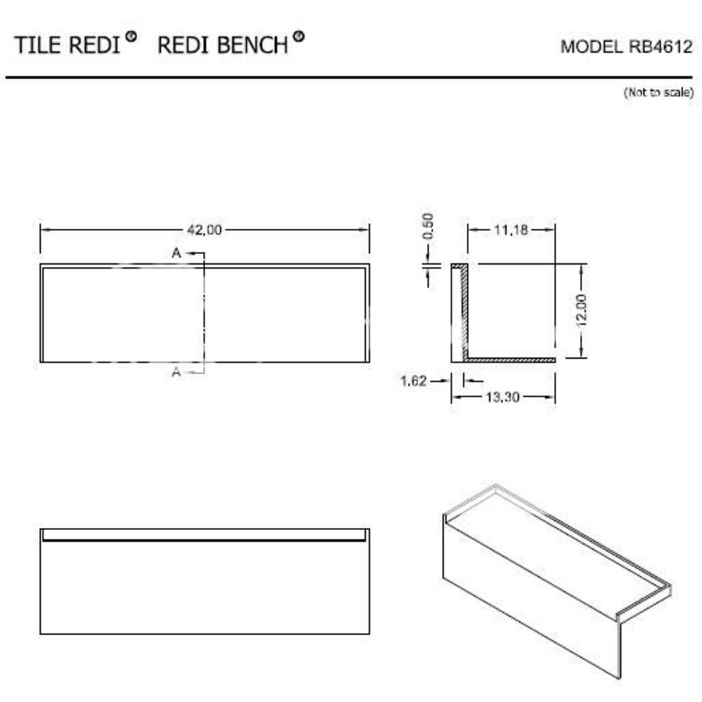 Tile Redi RB4612-KIT Shower Bench 42" L x 12" D x 12" H For 46" D Tile Redi Pan