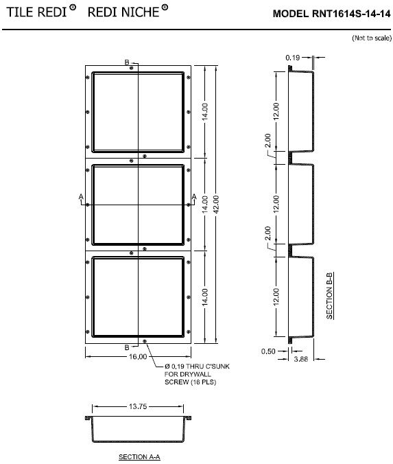 Tile Redi RNT1614S-14-14 Triple Niche Set - Recessed Shower Shelves