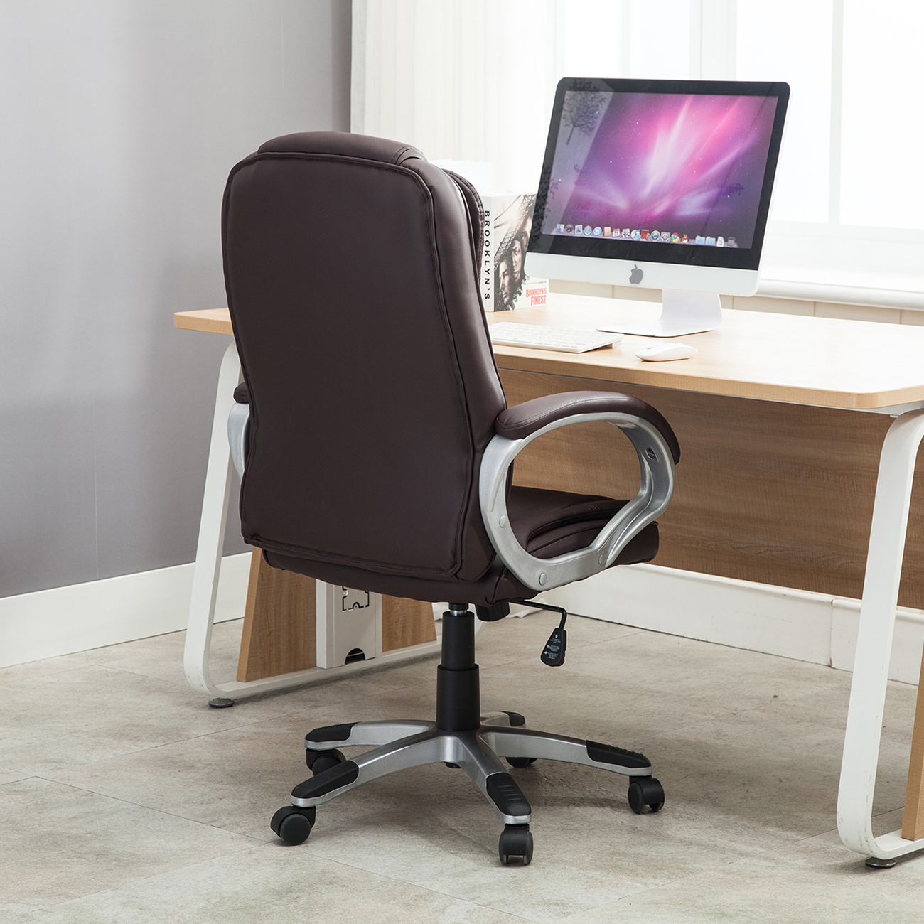 Belleze Ergonomic Office Leather Chair Executive Computer Hydraulic Belleze Ergonomic Office Leather Chair Executive Computer Hydraulic Brown