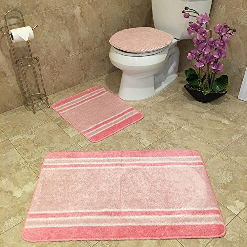 Light Pink Bath Rugs Maxy Home 3 Piece Bathroom Rug Sets Anti Bacterial Rubber Back Non Skid Slip Light Pink