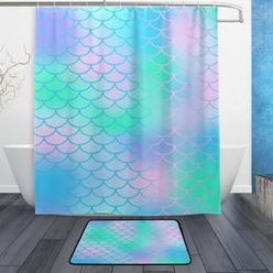 Little Mermaid Bathroom Sets My Little Nest Candy Color Magic Mermaid Fish Scale Pattern Shower Curtain Set Bathroom Decor Waterproof
