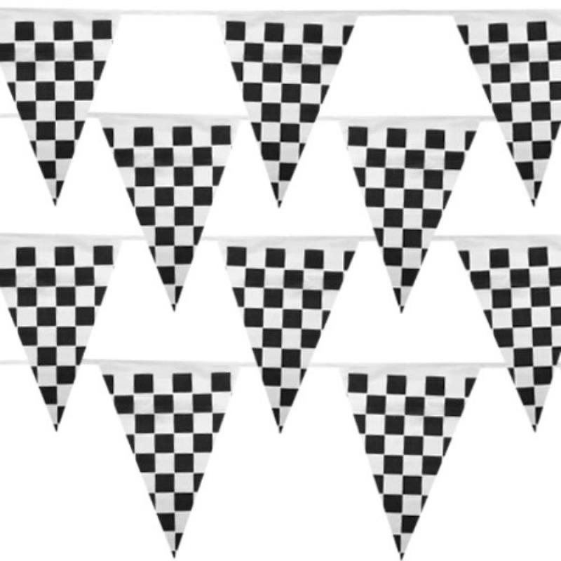 brybelly Black & White Checker 100 Foot Pennant Stringer w/48 Flags MPAR-