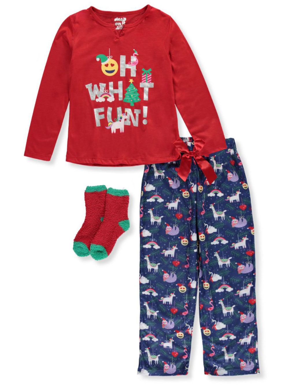Sleep On It Girls' Oh What Fun! 2-Piece Pajamas with Socks