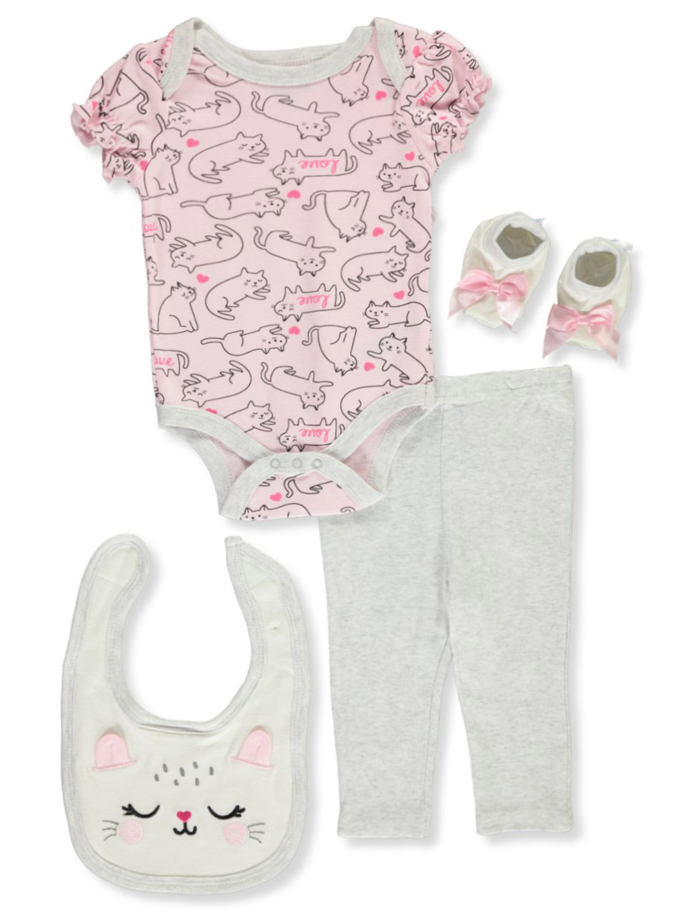 Bon Bebe Baby Girls Loving Cat 4 Piece Layette Set Bon Bebe Baby Girls Loving Cat 4 Piece Layette Set