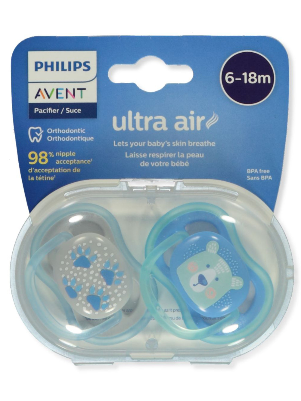 Philips Avent Ultra Air 2-Pack Orthodontic Pacifiers With Sterilizing Carrying Case - blue/green, one size