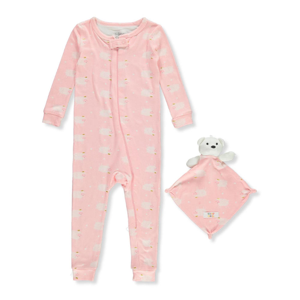 Sleep On It Baby Girls' 2-Piece Coveralls With Security Blanket Set