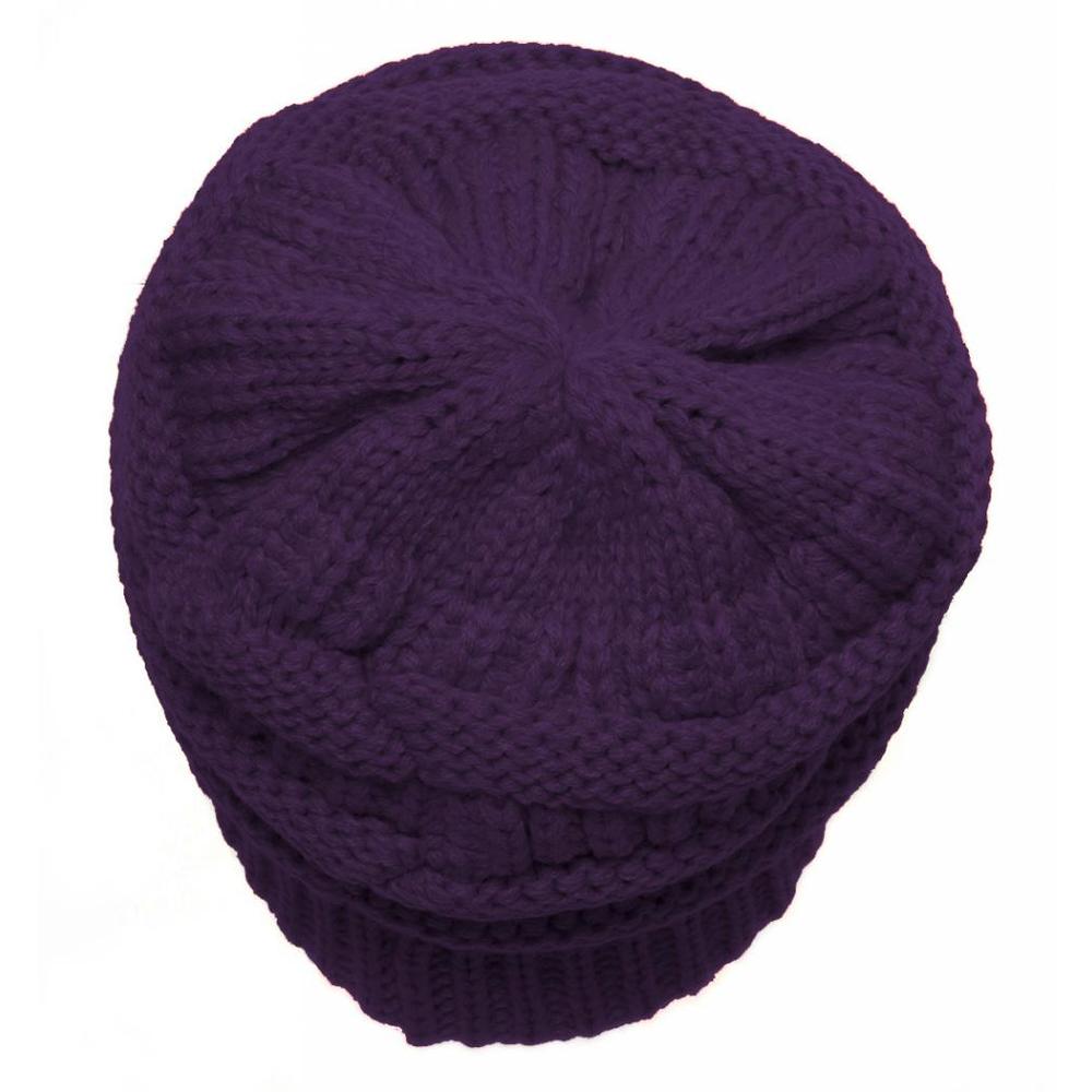 Gravity Threads Thick Knit Soft Stretch Beanie Cap - Purple