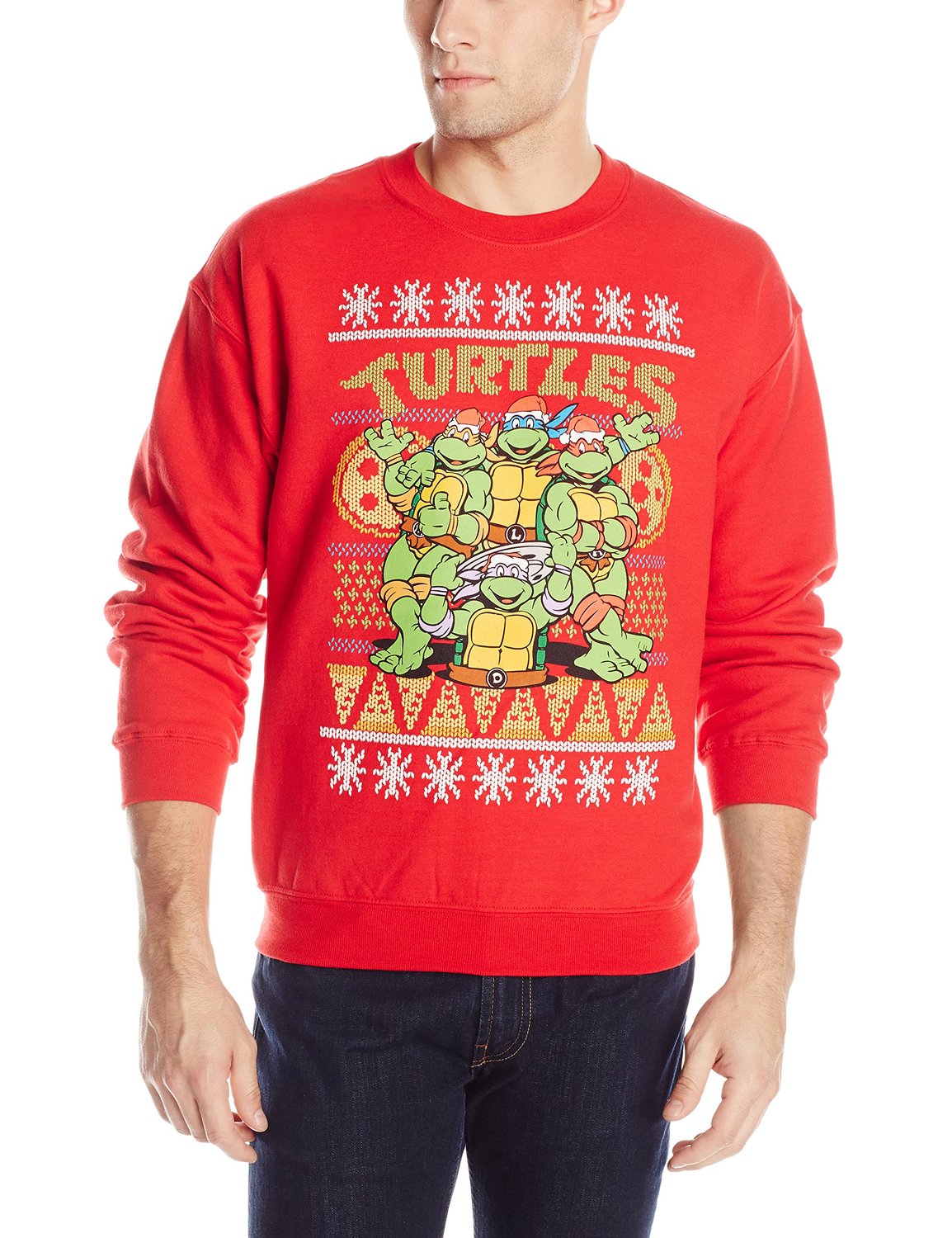 Teenage Mutant Ninja Turtles Men S Tmnt Group And Pizza Ugly Christmas Sweater Ninja Turtles Christmas Sweater