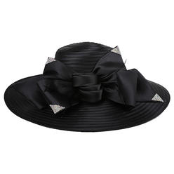 ChicHeadwear Large Brim Bow Feather Detail Church Hat