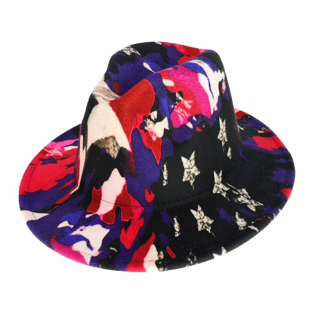 Top Headwear American Flag Wide Brim Felt Fedora Panama Hat