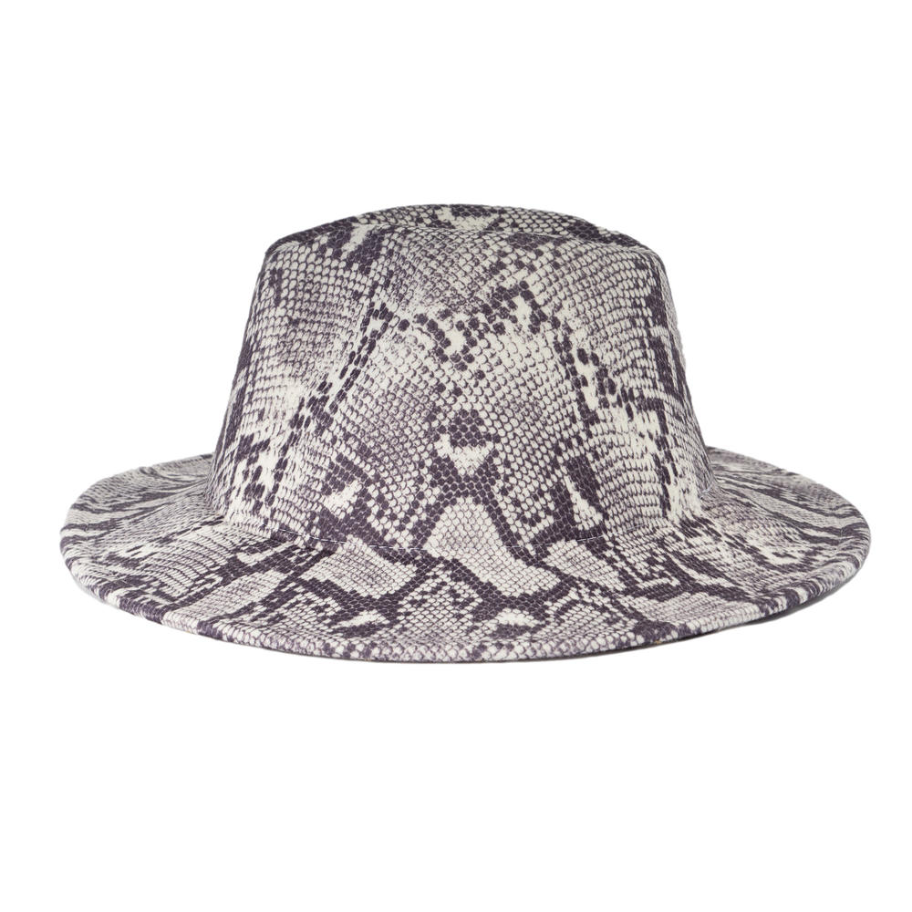Top Headwear Snake Pattern Wide Brim Felt Fedora Panama Hat