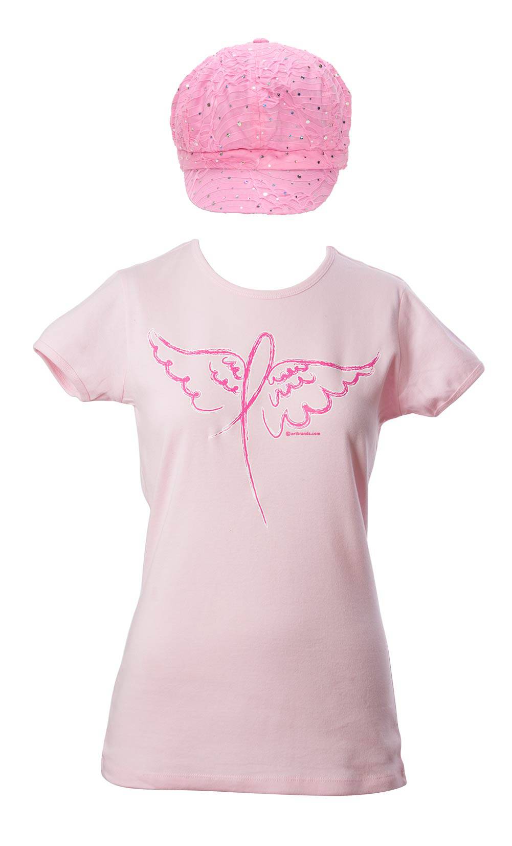 Awareness Breast Cancer Awareness Kit - Winged Ribbon T-Shirt +  Newsboy