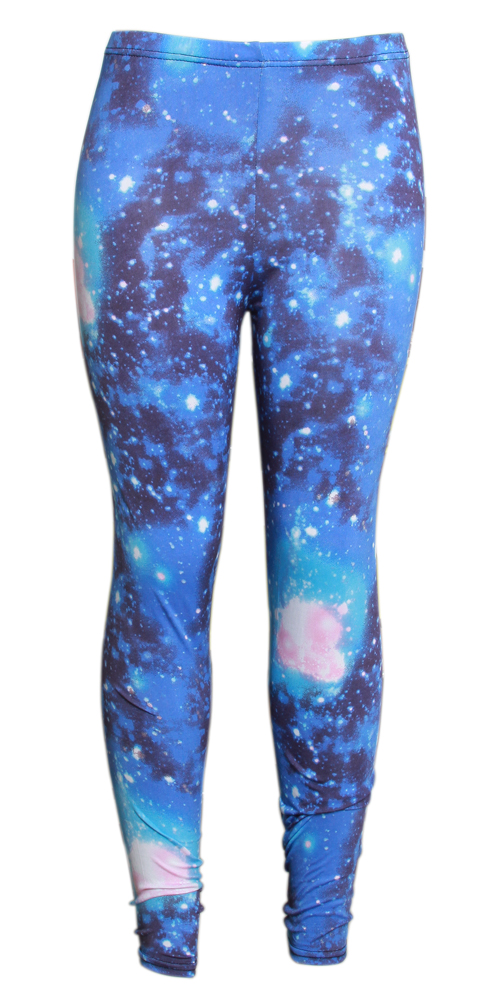 Space Kitten Bright Blue Galactic Space Ladies Leggings Tights