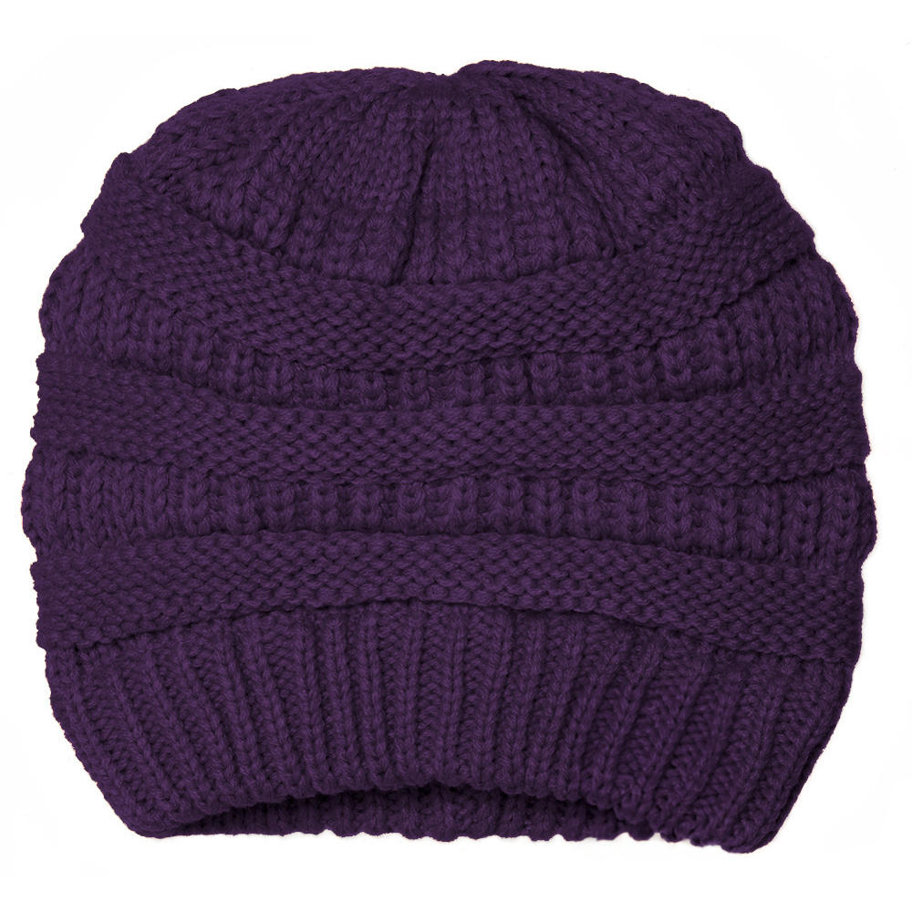 Gravity Threads Thick Knit Soft Stretch Beanie Cap - Purple