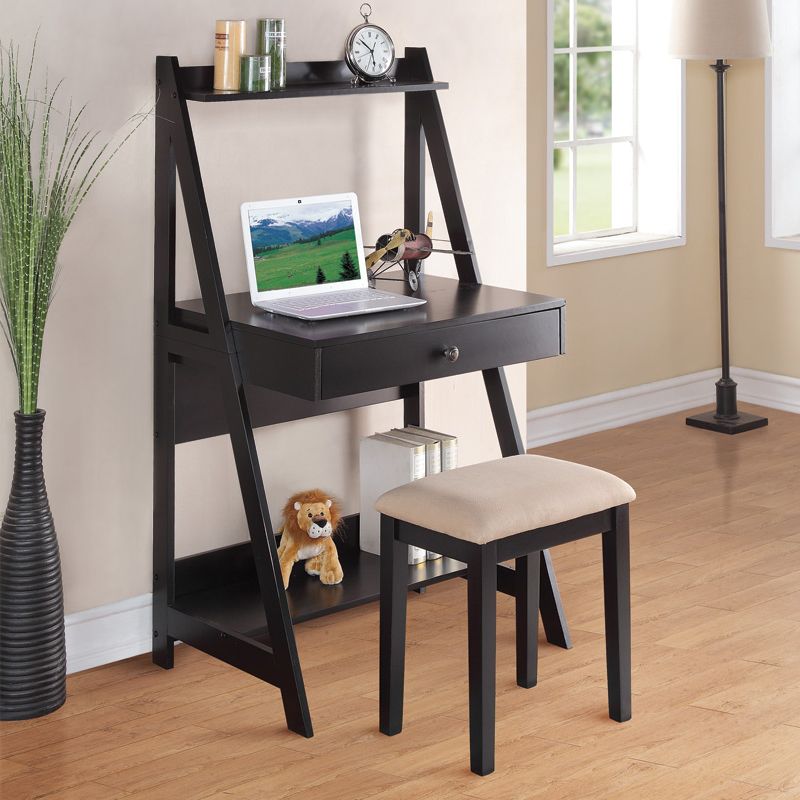 Poundex 2 Pc Black Student Small Writing Desk And Stool With Large Poundex 2 Pc Black Student Small Writing Desk And Stool With Large Drawer Storage Shelves