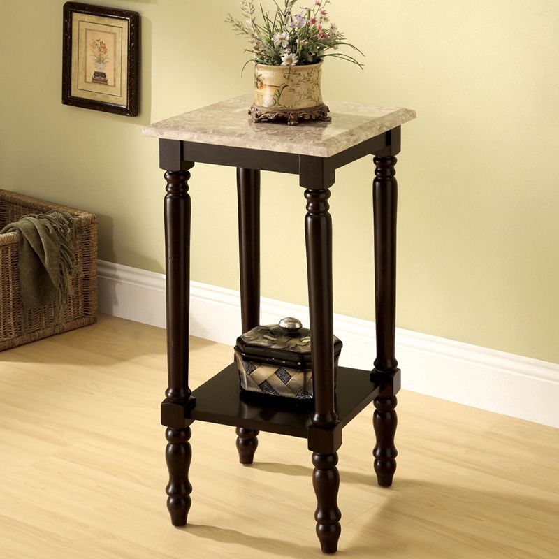 Import Direct Furniture Tall Square White Marble Top Espresso Wood Import Direct Furniture Tall Square White Marble Top Espresso Wood Plant Stand Accent Table Bottom Shelf