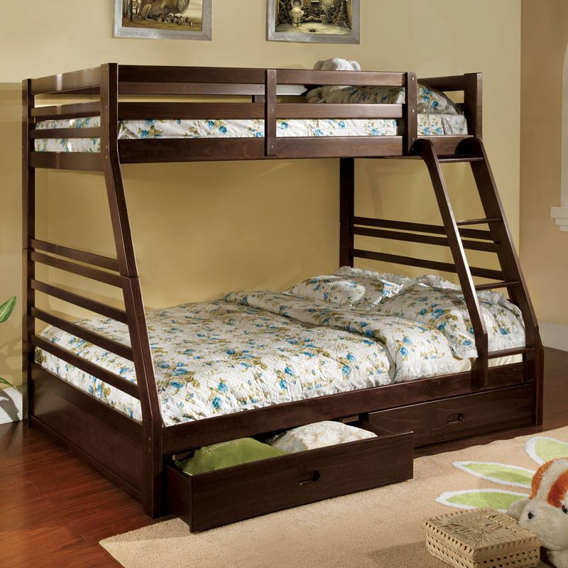 Import Direct Furniture Twin Over Full Bunk Bed Two Under Import Direct Furniture Twin Over Full Bunk Bed Two Under Storage Drawers Built In Guard Rails Ladder